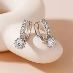 925 Sterling Silver Hoop Earrings with Round Cubic Zirconia|Rhodium Plated
