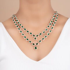 American Green Diamond Fancy Designer Beautiful Necklace Set with Earrings and Bindi