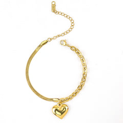 Gold Plated Snake and Link Chain With Heart Bracelet - Rukhmani