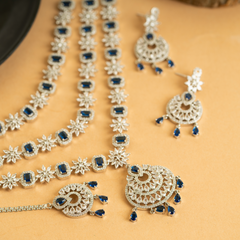 Lavender Queen's American Diamond Necklace Set With Earrings and Bindiya