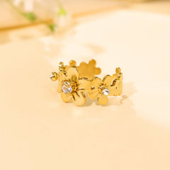 Gold Plated Flower Adjustable Ring with Stone