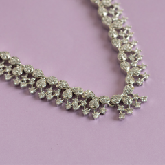 Set of silver plated unique diamond necklace and earring