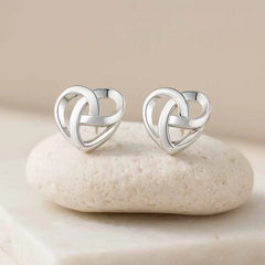 925 Sterling Silver Interlocked Heart Stud Earrings|Rhodium Plated