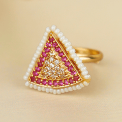 Gold Plated Triangle Pearl and Stone Rings - Rukhmani