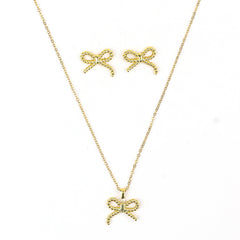 Gold Plated Bow Chain Pendant With Earrings - Rukhmani