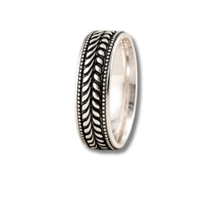 925 Sterling Silver Rhodium Plated Leaf Pattern Band Ring for Men