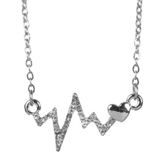 Heart Beat Silver Plated Diamond Pendant Necklace