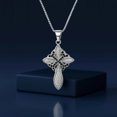 Black & White CZ Cross Pendant in 925 Sterling Silver