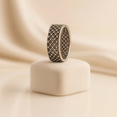 925 Sterling Silver Men’s Oxidized Ring | Rhodium Plated Woven Texture Band