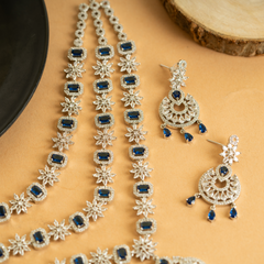 Lavender Queen's American Diamond Necklace Set With Earrings and Bindiya