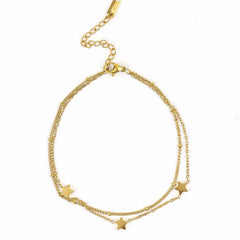 Star Fitted Double Layered Gold Plated Anklet - Rukhmani