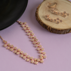 Set of rose gold unique diamond necklace and earring