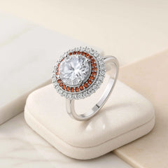 925 Sterling Silver Dual Halo Ring with Brown and White CZ Stones