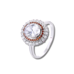 925 Sterling Silver Dual Halo Ring with Brown and White CZ Stones