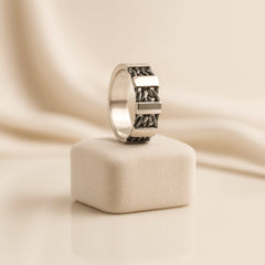 925 Sterling Silver Men’s Chain Link Ring | Rhodium Plated Modern Oxidized Band