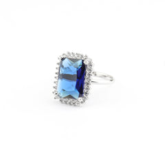 Blue Sapphire Statement Diamond Adjustable Ring - Rukhmani