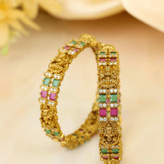 Trending Design Devi Ratna Gold Plated Bangles with Red and Green Stones