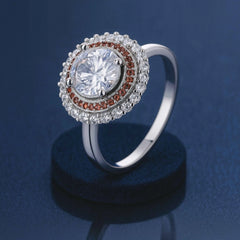 925 Sterling Silver Dual Halo Ring with Brown and White CZ Stones