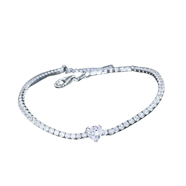 Adjustable Cubic Zirconia 925 Sterling Silver Heart Charms Bracelets Bangle for Women Bulk Wholesale Lady Fashion Jewelry