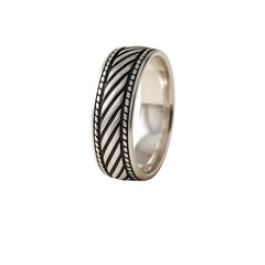 925 Sterling Silver Rhodium Plated Diagonal Line Band Ring for Men
