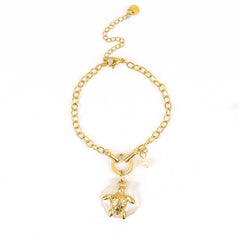 Gold Plated Shel Chain Bracelet With Turtle Charm Bracelet - Rukhmani