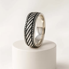 925 Sterling Silver Rhodium Plated Diagonal Line Band Ring for Men
