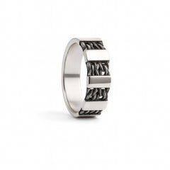 925 Sterling Silver Men’s Chain Link Ring | Rhodium Plated Modern Oxidized Band