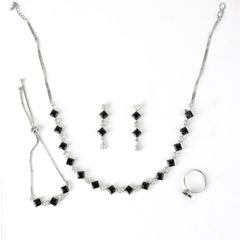 Black Stone Diamond Necklace Set with Ring, Earrings, and Bracelet