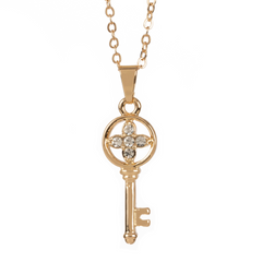 Gold Plated Mini Key Diamond Design Chain Pendant