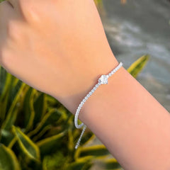 Adjustable Cubic Zirconia 925 Sterling Silver Heart Charms Bracelets Bangle for Women Bulk Wholesale Lady Fashion Jewelry
