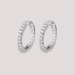925 Sterling Silver Full CZ Hoop Earrings|Rhodium Plated