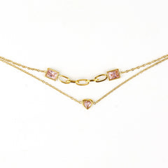 Pink Diamond Heart Double Chain Bracelet - Rukhmani