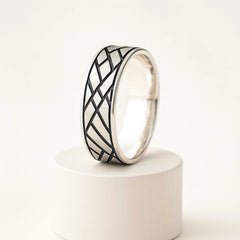 925 Sterling Silver Rhodium Plated Criss-Cross Band Ring for Men