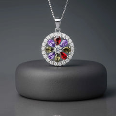 Round Multicolor Stone Pendant in 925 Sterling Silver
