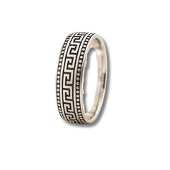 925 Sterling Silver Men’s Ring | Rhodium Plated Greek Key Design Band