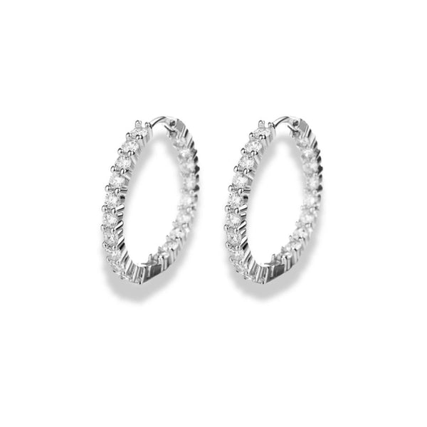 925 Sterling Silver Full CZ Hoop Earrings|Rhodium Plated