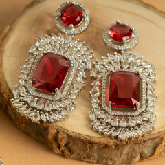 Long Flux Ruby Diamond Necklace Set With Bindiya and Earrings