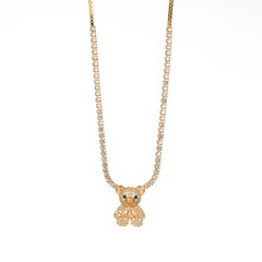 Austrian Crystal Teddy Bear Pendant Chain Necklace