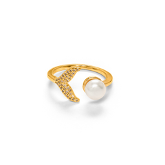 Fancy Latest Leaf Shape Pearl Gold Plated Rings