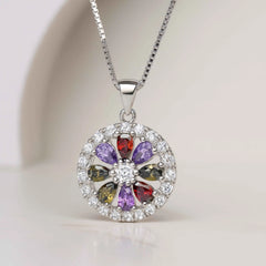 Round Multicolor Stone Pendant in 925 Sterling Silver