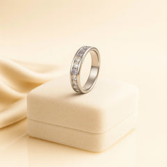 925 Sterling Silver Men’s Diamond Band Ring | Rhodium Plated Channel Set CZ Stones