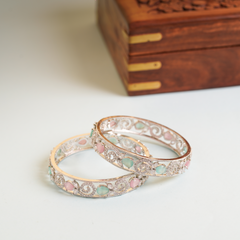 Pink and Light Blue Diamond with Clear Crystals Fancy Design Bangles