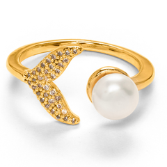 Fancy Latest Leaf Shape Pearl Gold Plated Rings