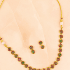 Colored Stone South Indian Necklace with Earrings - Rukhmani