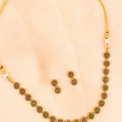 Colored Stone South Indian Necklace with Earrings