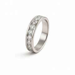 925 Sterling Silver Men’s Diamond Band Ring | Rhodium Plated Channel Set CZ Stones