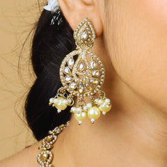 Jaipuri Long Necklace With Pearl Necklace Set with Earrings - Rukhmani