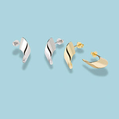 925 Sterling Silver Curved Minimal Earrings | Rhodium & Gold Plated Options