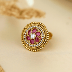 Pink & White Stone Traditional Ring - Rukhmani