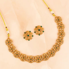 Royal South Indian Green Stone Necklace with Earrings